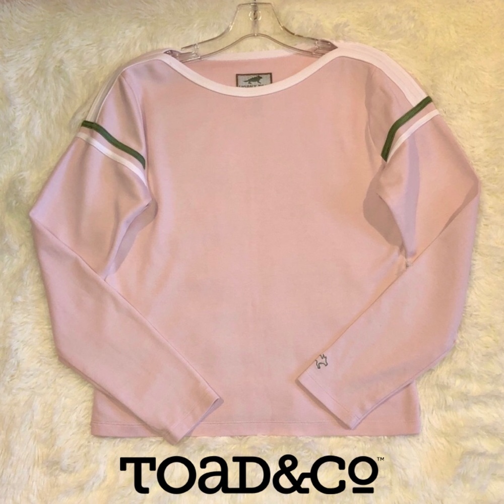 HORNY TOAD—WOMEN’S BOATNECK PINK & GREEN LS TOP!! SUPER CUTE, FANTASTIC SHAPE!!
